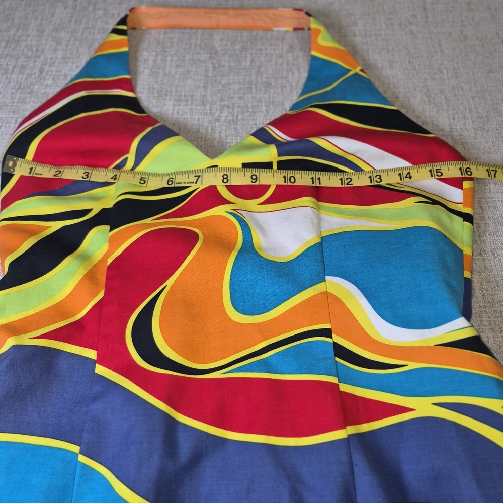 David Meister Y2K Vintage Halter Dress Psychedelic Swirl Cotton Mod Size 6 - Picture 5 of 8
